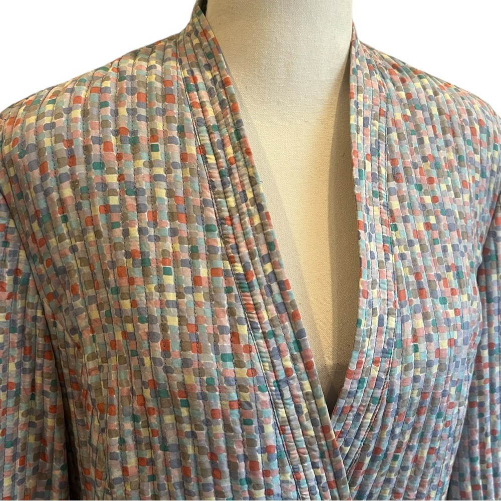 Kate Hill Silk Jacket Multicolor Checkered Pattern Large Lightweight Quilted